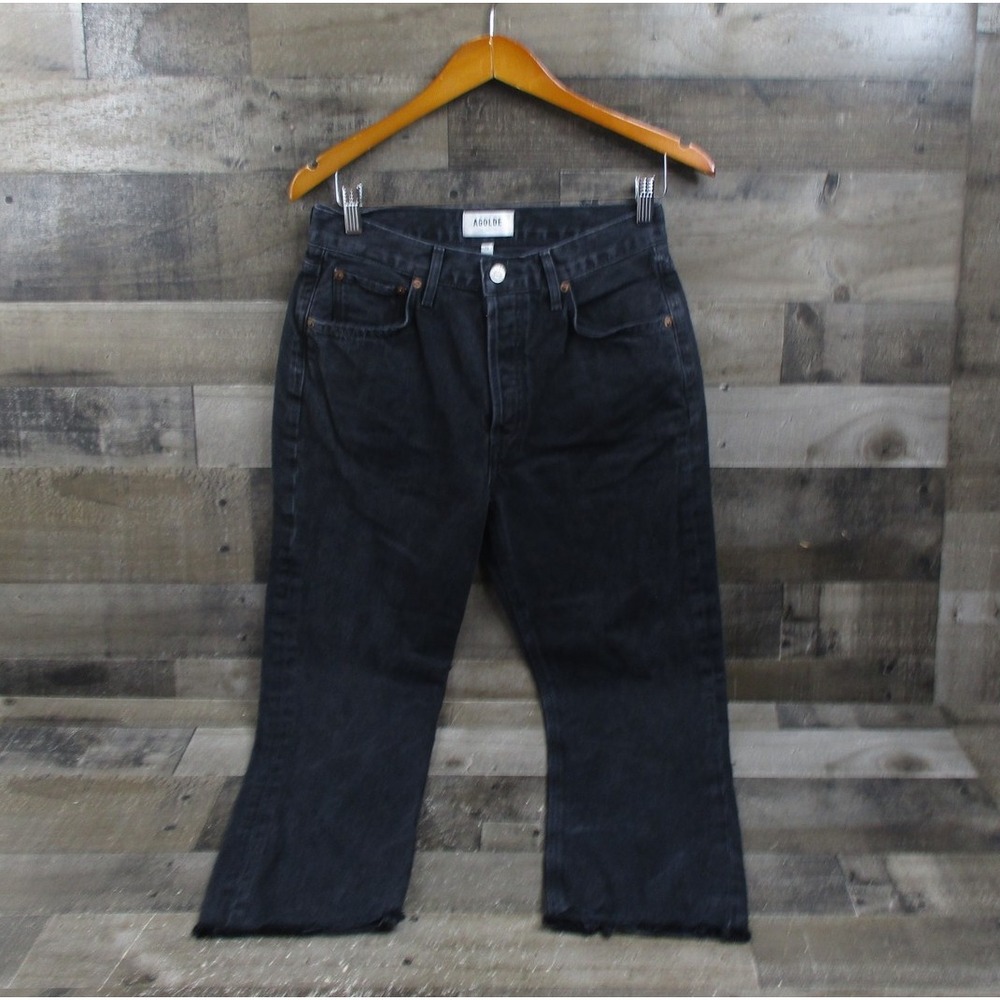 Agolde Jeans Womens 28 Black Riley Crop High Rise Straight Raw Hem Organic Denim